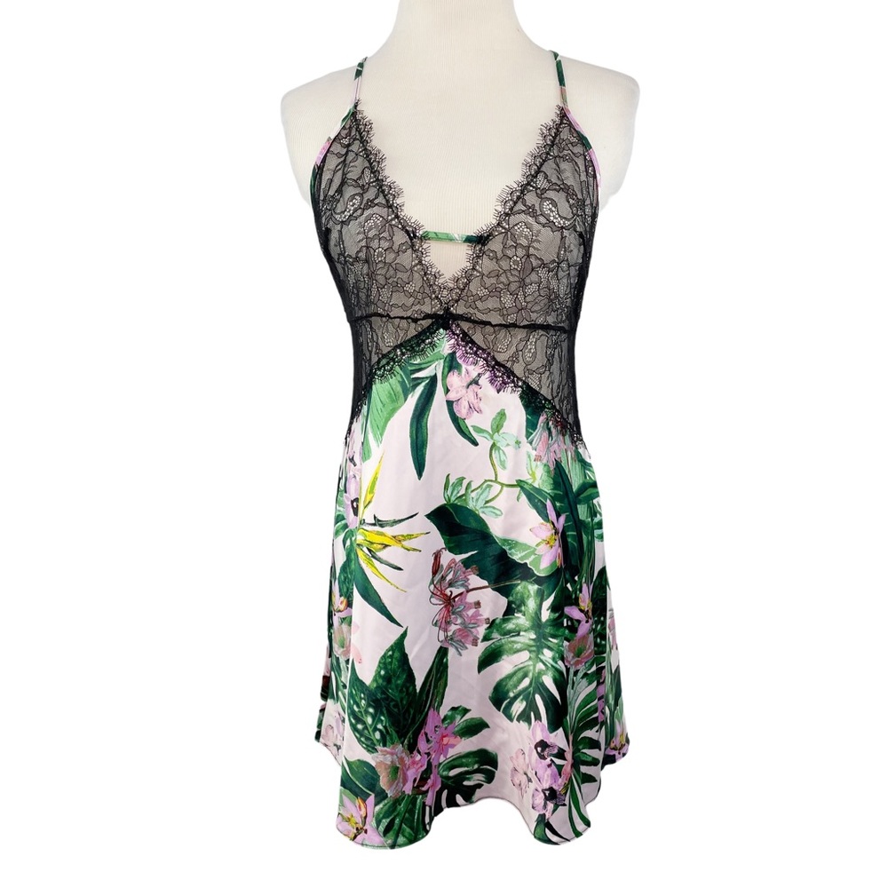 Victoria’s‎ Secret Slip Dress Plunge Palm Leaf Tropical Size M